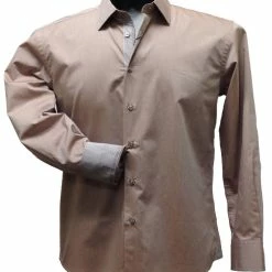 Cado Long Sleeve Button Down Men's Fashion Shirt - Solid Pattern Tan #138