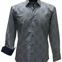Cado Long Sleeve Button Down Men's Fashion Shirt - Grid Pattern Blue #144 Shirts