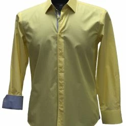 Shirts Cado Long Sleeve Button Down Men's Fashion Shirt - Solid Dash Pattern Yellow #147