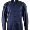Shirts Cado Long Sleeve Button Down Men's Fashion Shirt - Geometric Pattern Navy #157