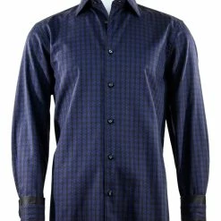 Shirts Cado Long Sleeve Button Down Men's Fashion Shirt - Geometric Pattern Navy #157