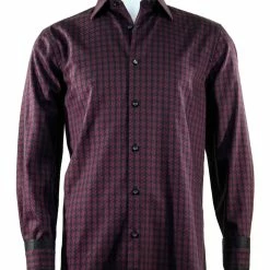 Cado Long Sleeve Button Down Men's Fashion Shirt - Geometric Pattern Red #157
