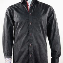 Cado Long Sleeve Button Down Men's Fashion Shirt - Floral Pattern Black #161 Shirts