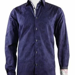 Cado Long Sleeve Button Down Men's Fashion Shirt - Floral Pattern Navy #161 Shirts
