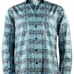 Cado Long Sleeve Button Down Men's Fashion Shirt - Floral Pattern Turquoise #162 Shirts