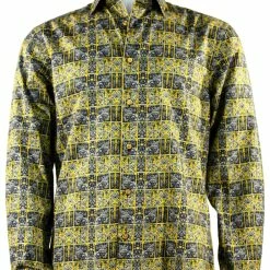 Shirts Cado Long Sleeve Button Down Men's Fashion Shirt - Floral Pattern Yellow #162