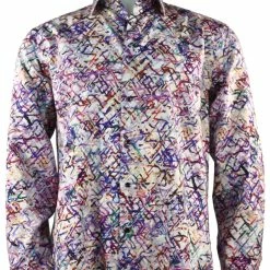Cado Long Sleeve Button Down Men's Fashion Shirt - Multi ZigZag Pattern Purple #164