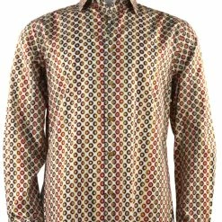 Cado Long Sleeve Button Down Men's Fashion Shirt - Circle Pattern Brown #165