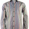Shirts Cado Long Sleeve Button Down Men's Fashion Shirt - Circle Pattern Pink #165