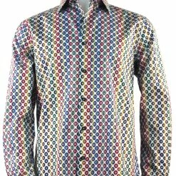 Shirts Cado Long Sleeve Button Down Men's Fashion Shirt - Circle Pattern Pink #165
