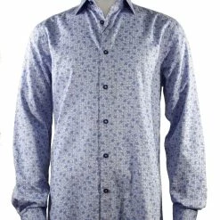 Cado Long Sleeve Button Down Men's Fashion Shirt - Leaf Pattern Blue #167 Shirts