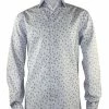Cado Long Sleeve Button Down Men's Fashion Shirt - Leaf Pattern White #167