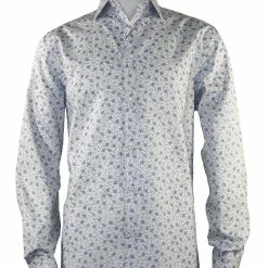 Cado Long Sleeve Button Down Men's Fashion Shirt - Leaf Pattern White #167