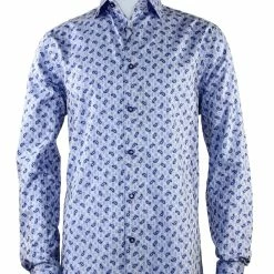 Cado Long Sleeve Button Down Men's Fashion Shirt - Paisley Pattern Blue #168