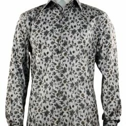 Cado Long Sleeve Button Down Men's Fashion Shirt - Floral Pattern Grey #172