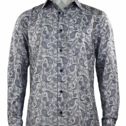 Shirts Cado Long Sleeve Button Down Men's Fashion Shirt - Paisley Pattern Blue #175