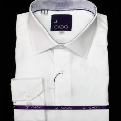 Shirts Cado Long Sleeve Button Down Men's Dress Shirt - Solid Pattern White #180