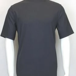 T-Shirts Log In Short Sleeve Mock Neck Men's T-Shirt - Solid Pattern Charcoal #218