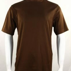 Log In Short Sleeve Mock Neck Men's T-Shirt - Solid Pattern Cognac #218