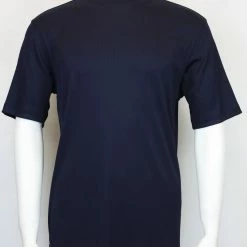 T-Shirts Log In Short Sleeve Mock Neck Men's T-Shirt - Solid Pattern Navy #218
