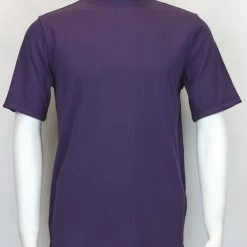 T-Shirts Log In Short Sleeve Mock Neck Men's T-Shirt - Solid Pattern Purple #218