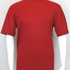 Log In Short Sleeve Mock Neck Men's T-Shirt - Solid Pattern Red #218 T-Shirts