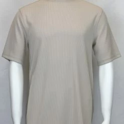 T-Shirts Log In Short Sleeve Mock Neck Men's T-Shirt - Solid Pattern Tan #218