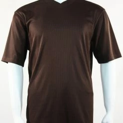Log In Short Sleeve V Neck Men's T-Shirt - Solid Pattern Brown #219