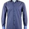 Shirts Cado Long Sleeve Button Down Men's Fashion Shirt - Stripe Pattern Blue #226