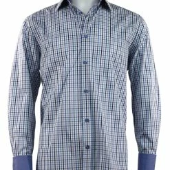 Cado Long Sleeve Button Down Men's Fashion Shirt - Plaid Pattern Blue #227 Shirts