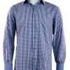 Shirts Cado Long Sleeve Button Down Men's Fashion Shirt - Plaid Pattern Blue #228