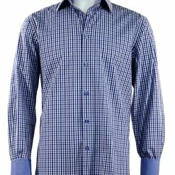 Shirts Cado Long Sleeve Button Down Men's Fashion Shirt - Plaid Pattern Blue #228