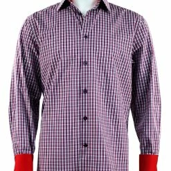 Cado Long Sleeve Button Down Men's Fashion Shirt - Plaid Pattern Red #241 Shirts
