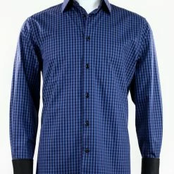 Cado Long Sleeve Button Down Men's Fashion Shirt - Plaid Pattern Navy #244 Shirts