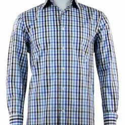 Cado Long Sleeve Button Down Men's Fashion Shirt - Plaid Pattern Blue #252 Shirts