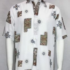 Bassiri Short Sleeve Button Down Casual Printed Men's Shirt - Floral Pattern White #3884 Shirts