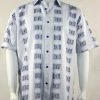 Bassiri Short Sleeve Button Down Casual Printed Men's Shirt - Stripe & Dash Pattern White & Royal Blue #3935