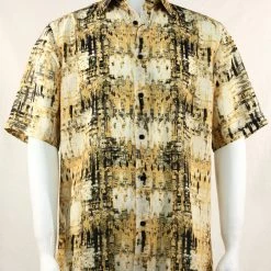 Bassiri Short Sleeve Button Down Casual Printed Men's Shirt - Abstract Stripe Pattern Yellow #3948