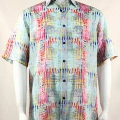 Bassiri Short Sleeve Button Down Casual Printed Men's Shirt - Abstract Stripe Pattern Multi #3949