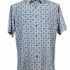 Bassiri Short Sleeve Button Down Casual Printed Men's Shirt - Circle Pattern Blue #3968 Shirts