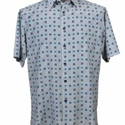 Bassiri Short Sleeve Button Down Casual Printed Men's Shirt - Circle Pattern Blue #3968 Shirts