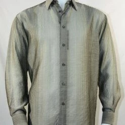 Bassiri Long Sleeve Button Down Casual Solid Men's Shirt - Multi Stripe Pattern Grey #4685