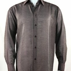 Shirts Bassiri Long Sleeve Button Down Casual Solid Men's Shirt - Multi Stripe Pattern Charcoal #4686