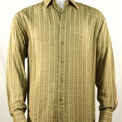 Shirts Bassiri Long Sleeve Button Down Casual Solid Men's Shirt - Multi Stripe Pattern Olive #4687