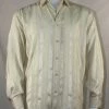 Bassiri Long Sleeve Button Down Casual Tone On Tone Men's Shirt - Shiny Stripe Pattern Cream #4733 Shirts
