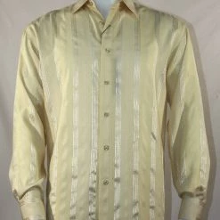 Bassiri Long Sleeve Button Down Casual Tone On Tone Men's Shirt - Shiny Stripe Pattern Yellow #4734 Shirts