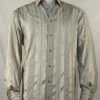 Bassiri Long Sleeve Button Down Casual Tone On Tone Men's Shirt - Shiny Stripe Pattern Tan #4735