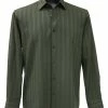 Bassiri Long Sleeve Button Down Casual Tone On Tone Men's Shirt - Shadow Stripe Pattern Green #4819 Shirts