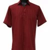 Bassiri Short Sleeve Button Down Casual Tone On Tone Men's Shirt - Shadow Stripe Pattern Burgundy #48241