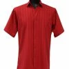Bassiri Short Sleeve Button Down Casual Tone On Tone Men's Shirt - Shadow Stripe Pattern Red #48251 Shirts